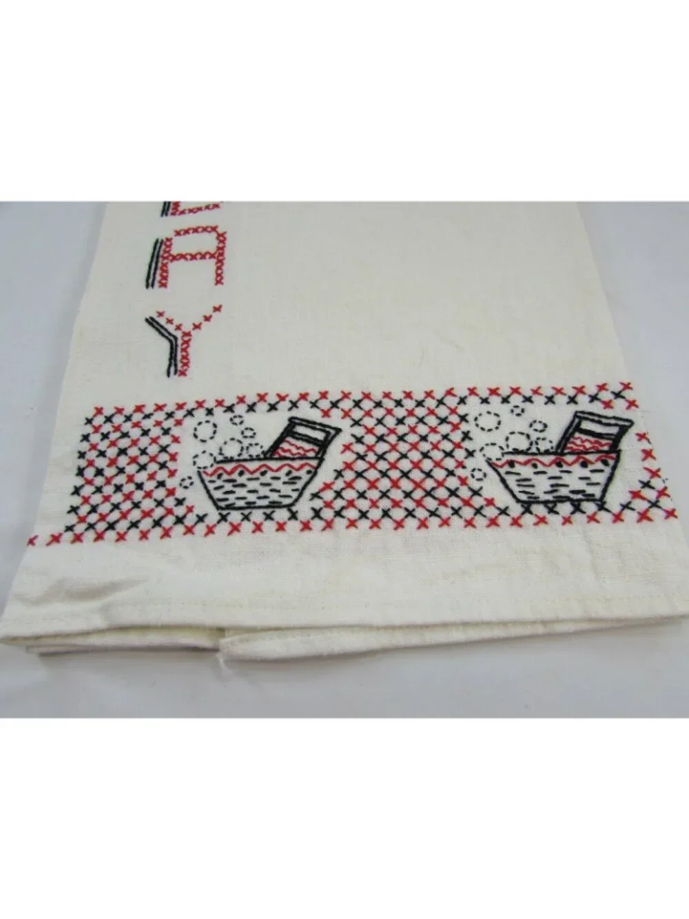 Vintage Monday Linen Tea Towel Kitchen Toweling Cross Stitch 33643 Washing